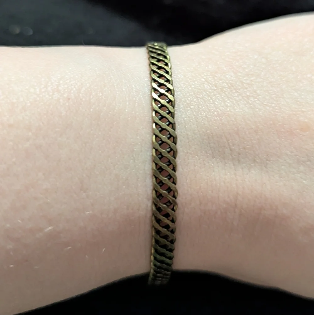 Vintage Brass Tone Filagree Woven Bangle Statement Bracelet